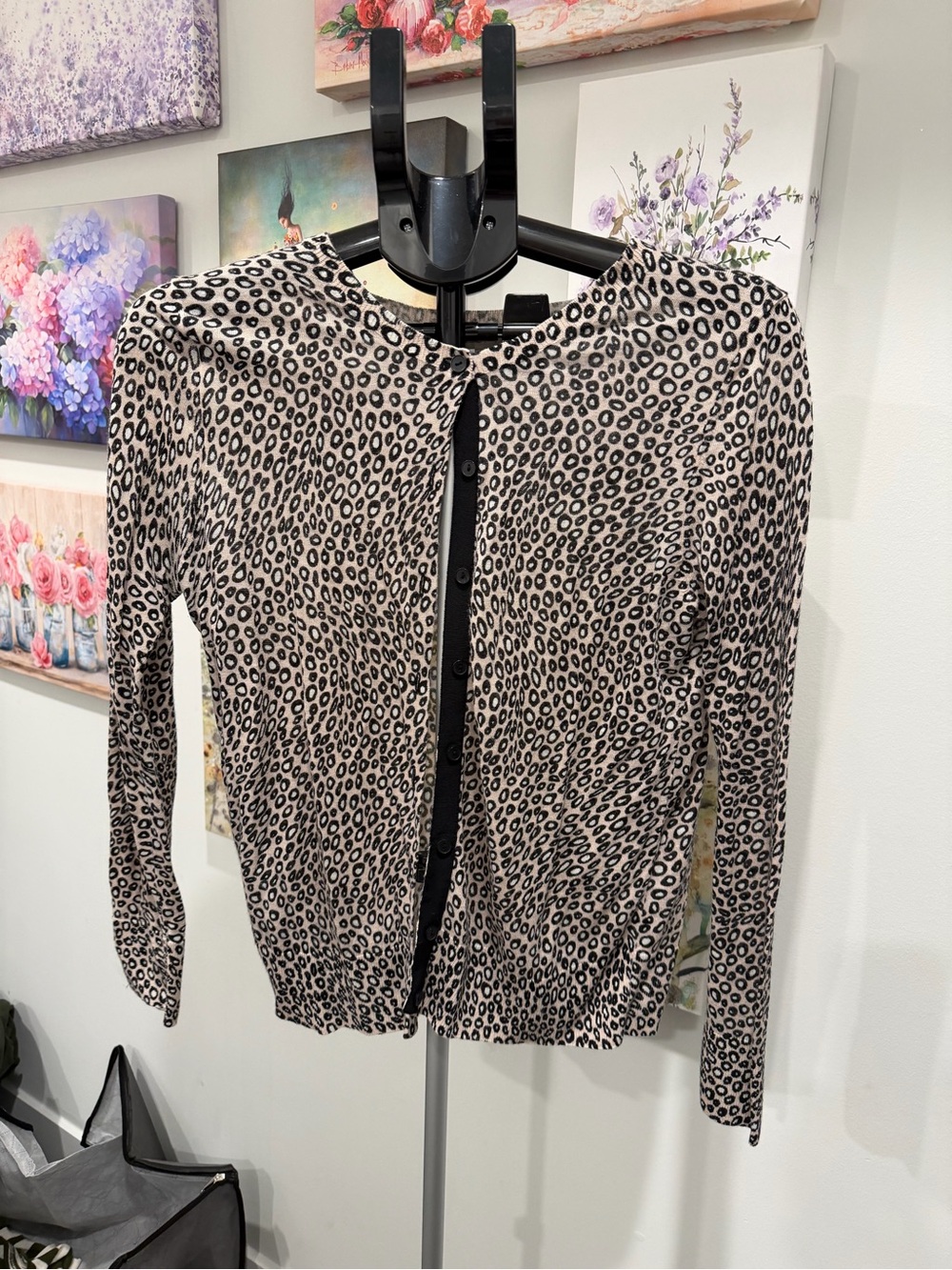 Express Women's Leopard Print Cardigan - Black and Cream